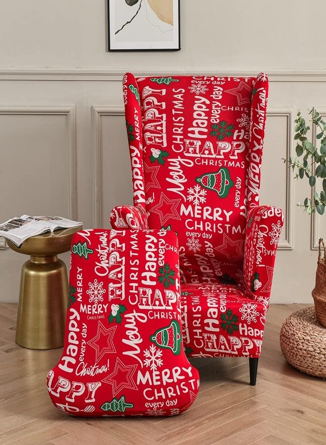 PENDEJATO Wing Chair Slipcovers, 2 Piece Christmas Print Wingback Chair Cover Stretch Spandex Armchair Covers with Elastic Bottom for Living Room Bedroom (Christmas) - Image 5